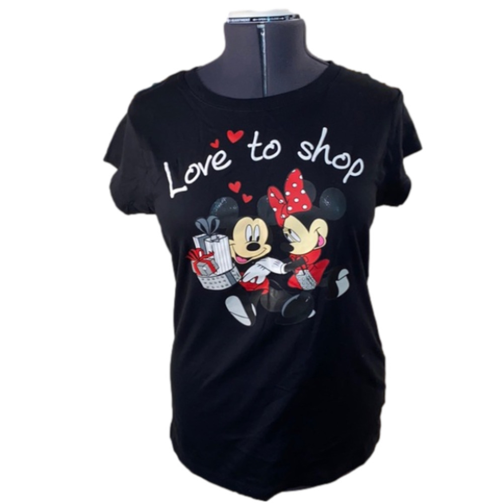 DISNEY  Love To Shop Mickey Minnie Women's Black Top (Size XL) NWT